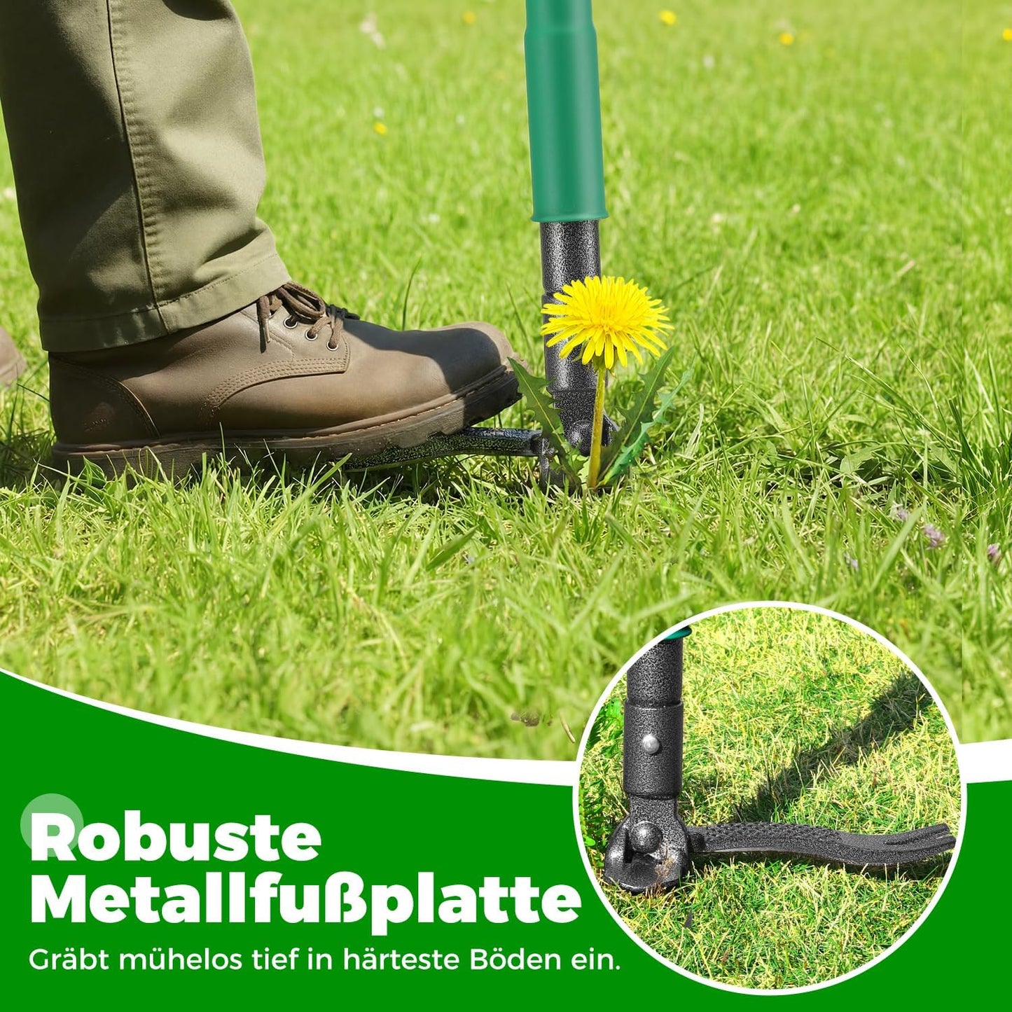 Weed Puller Tool with 2 Weed Eject Feature, 43.7in Stand Up Dandelion Remover Tool, Real Bamboo Handle and Metal 4 Claw & Foot Pedal, Heavy Duty Garden Weeder