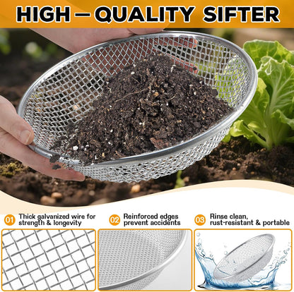 3Pcs 3 Apertures Sizes Soil Sifter Sieve - Heavy Duty Galvanized Screen for Compost, Dirt, Rocks, Gravel & Garden - Fits 5 Gallon Bucket, Rust-Resistant - Composting & Sifting Tool