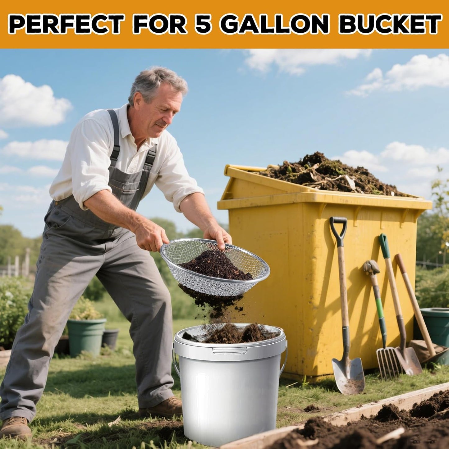 3Pcs 3 Apertures Sizes Soil Sifter Sieve - Heavy Duty Galvanized Screen for Compost, Dirt, Rocks, Gravel & Garden - Fits 5 Gallon Bucket, Rust-Resistant - Composting & Sifting Tool