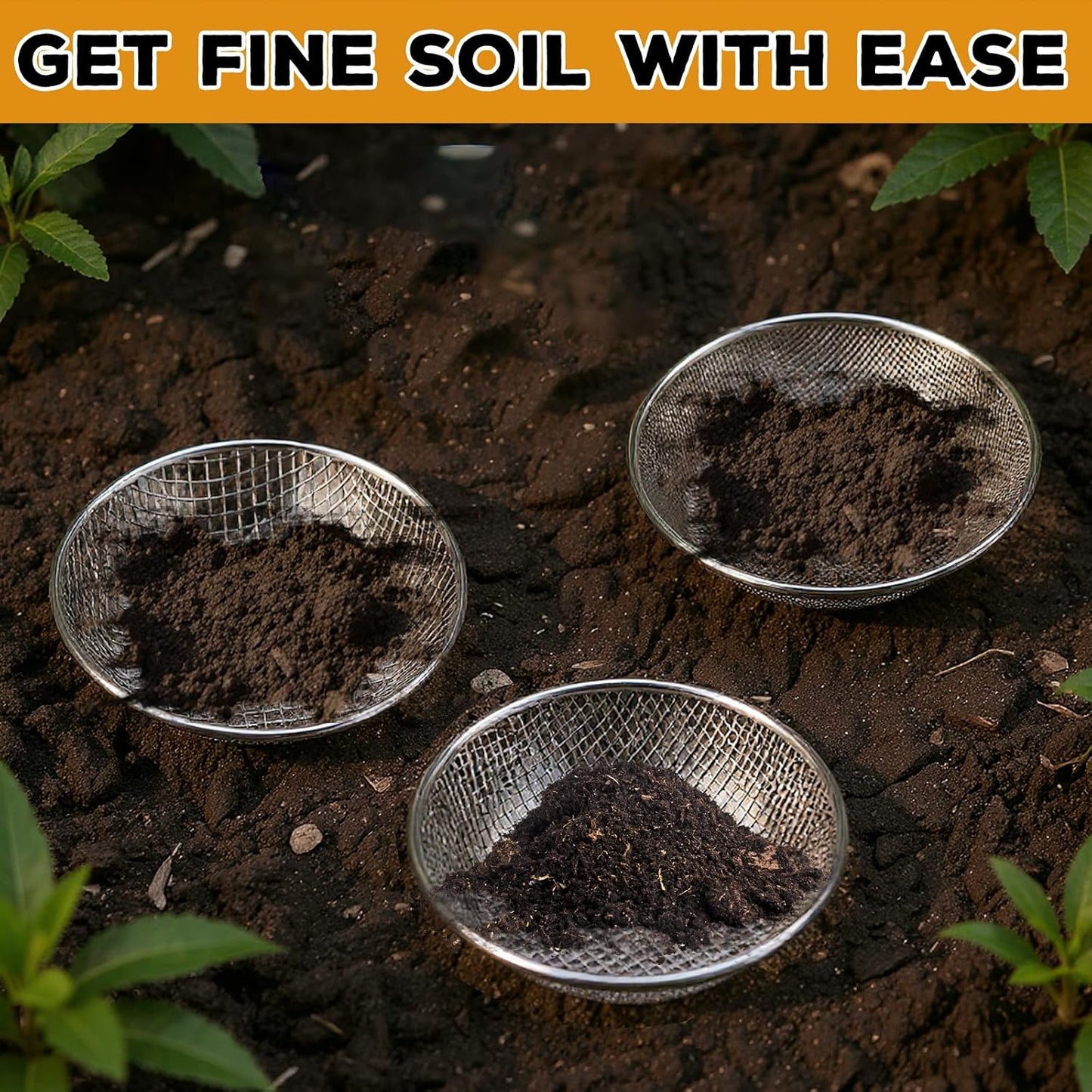 3Pcs 3 Apertures Sizes Soil Sifter Sieve - Heavy Duty Galvanized Screen for Compost, Dirt, Rocks, Gravel & Garden - Fits 5 Gallon Bucket, Rust-Resistant - Composting & Sifting Tool