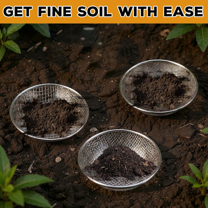 3Pcs 3 Apertures Sizes Soil Sifter Sieve - Heavy Duty Galvanized Screen for Compost, Dirt, Rocks, Gravel & Garden - Fits 5 Gallon Bucket, Rust-Resistant - Composting & Sifting Tool