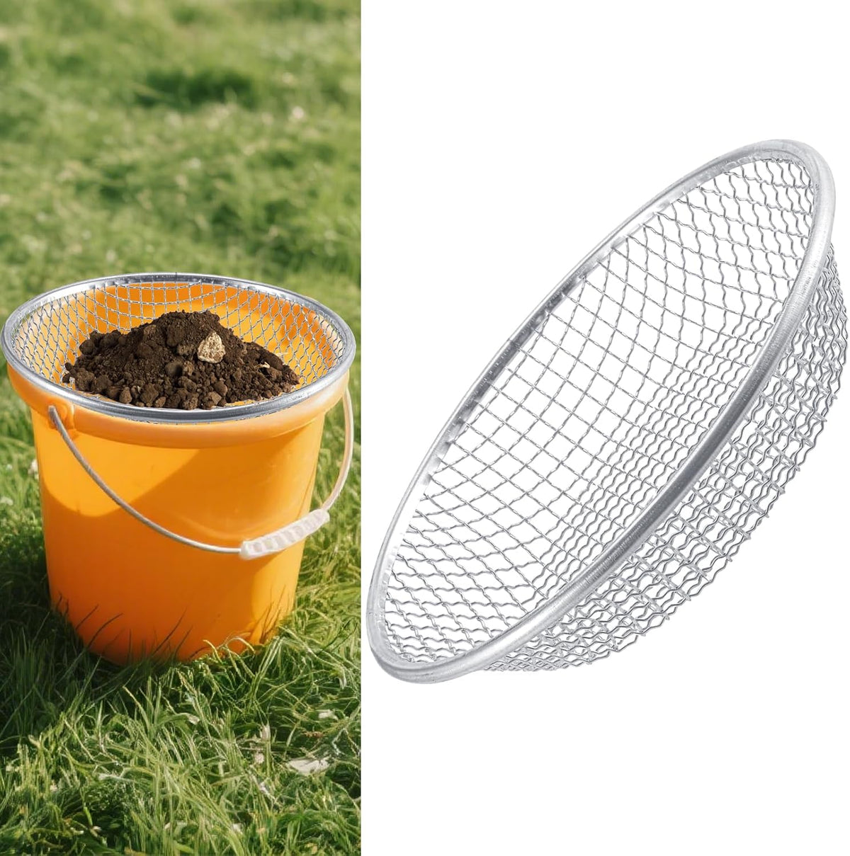 3Pcs 3 Apertures Sizes Soil Sifter Sieve - Heavy Duty Galvanized Screen for Compost, Dirt, Rocks, Gravel & Garden - Fits 5 Gallon Bucket, Rust-Resistant - Composting & Sifting Tool
