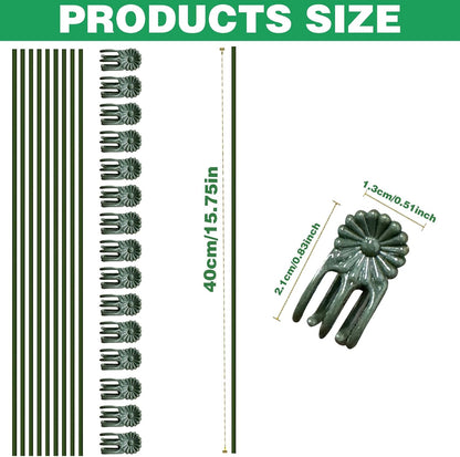 10pcs Green Plant Support Stakes with 15pcs Clips, Bendable Stakes for Tall Plants, Indoor & Outdoor Use