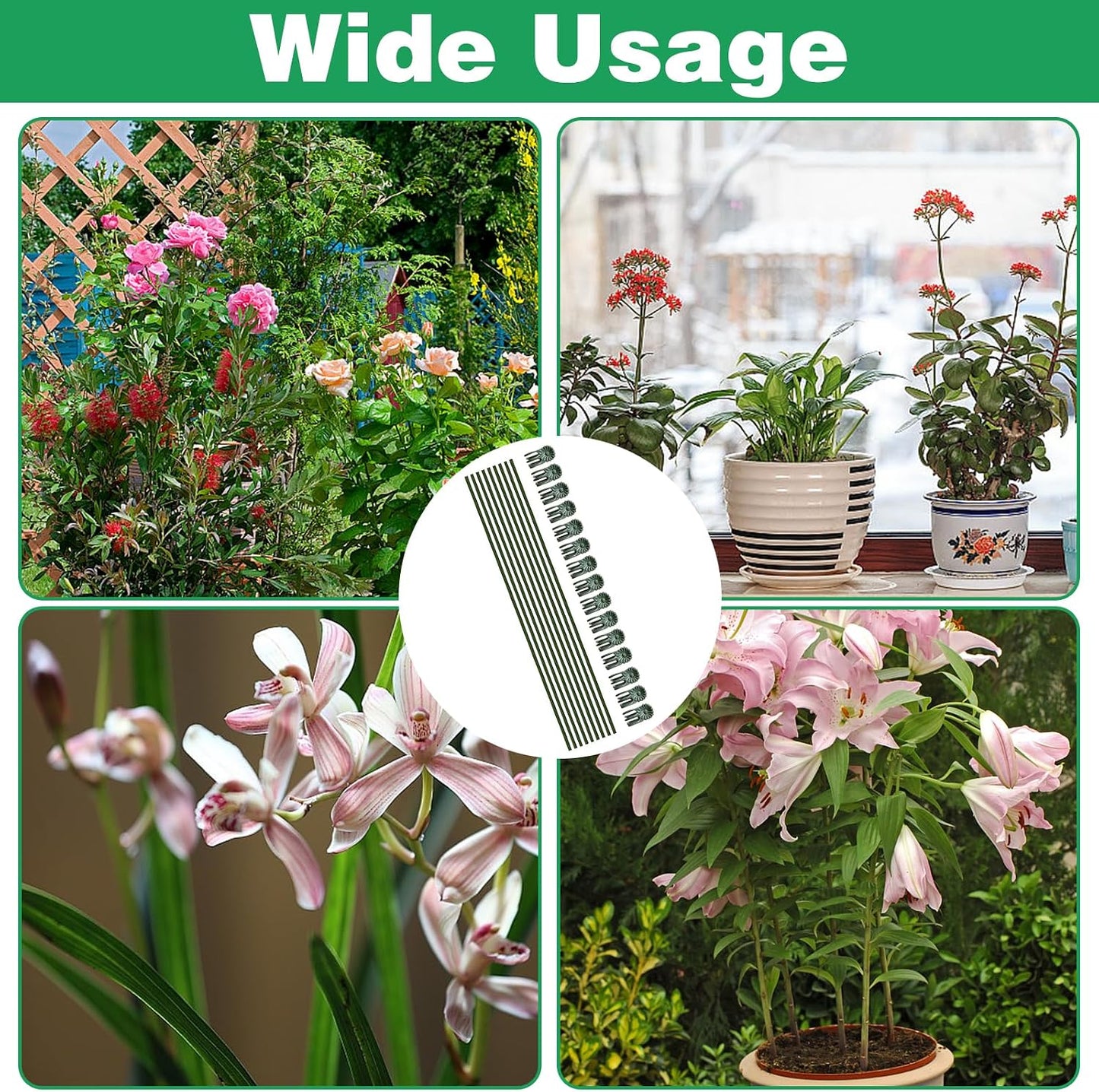 10pcs Green Plant Support Stakes with 15pcs Clips, Bendable Stakes for Tall Plants, Indoor & Outdoor Use