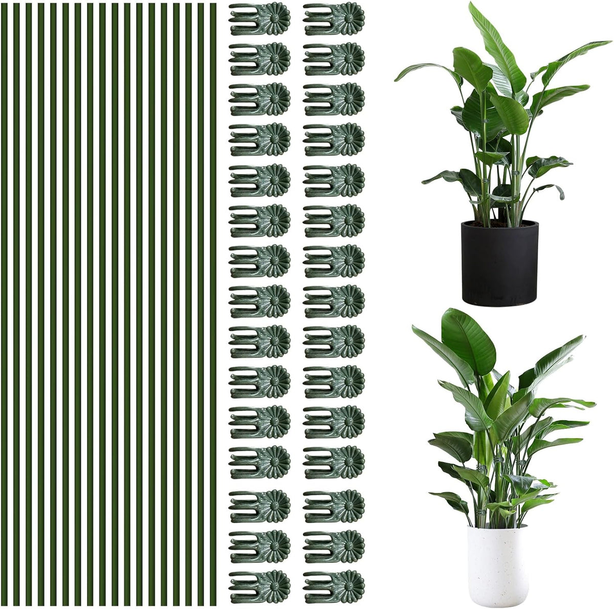 10pcs Green Plant Support Stakes with 15pcs Clips, Bendable Stakes for Tall Plants, Indoor & Outdoor Use