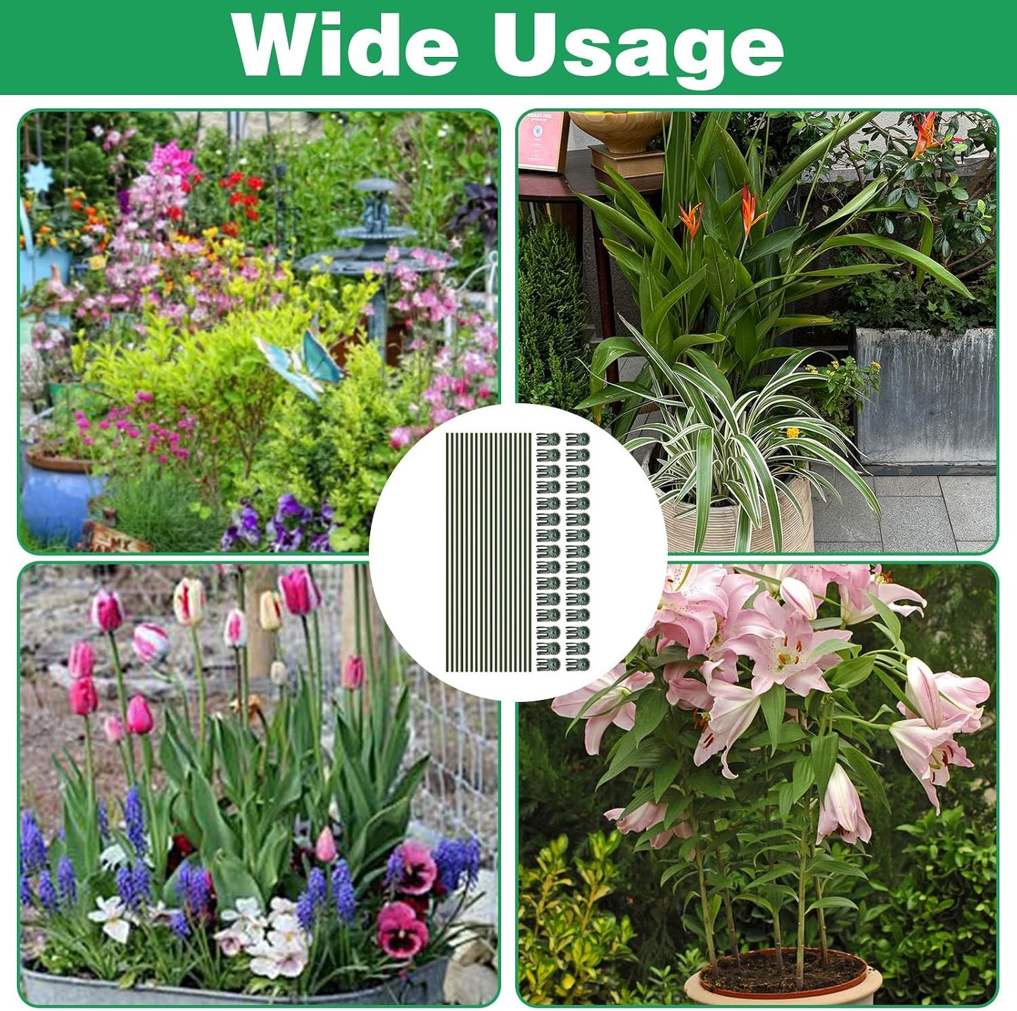 10pcs Green Plant Support Stakes with 15pcs Clips, Bendable Stakes for Tall Plants, Indoor & Outdoor Use