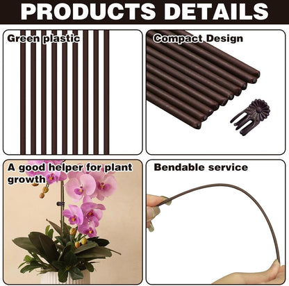 10pcs Green Plant Support Stakes with 15pcs Clips, Bendable Stakes for Tall Plants, Indoor & Outdoor Use