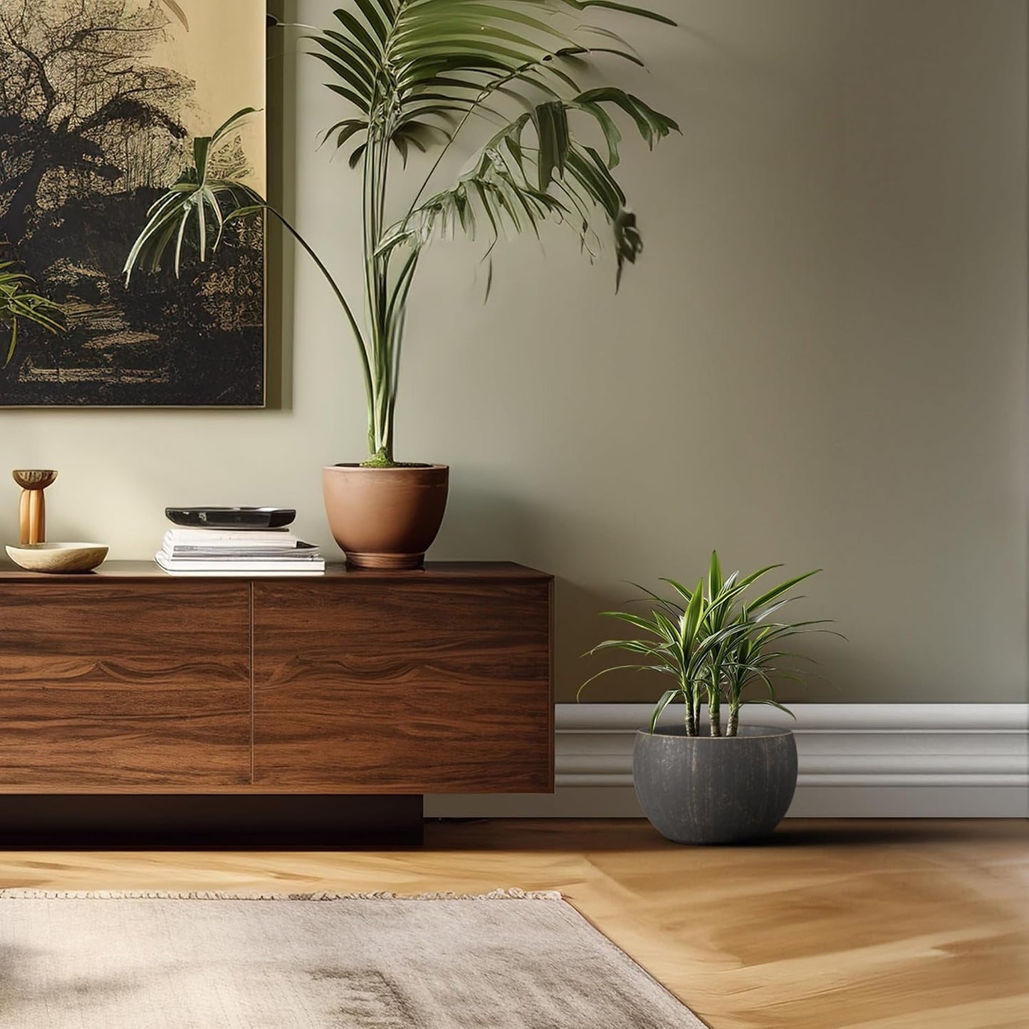 Large Round Bowl Vintage BRN Concrete Planter 19.9" Dia, Outdoor