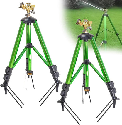 Outdoor Water Sprinkler for Yard Lawn Sprinkler with Brass Sprinkler Head Tripod Hose Sprinkler 360 Degree Rotating Tripod Sprinkler Adjustable Garden Sprinkler Heavy Duty Impact Sprinkler 2pc