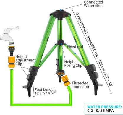 Outdoor Water Sprinkler for Yard Lawn Sprinkler with Brass Sprinkler Head Tripod Hose Sprinkler 360 Degree Rotating Tripod Sprinkler Adjustable Garden Sprinkler Heavy Duty Impact Sprinkler 2pc