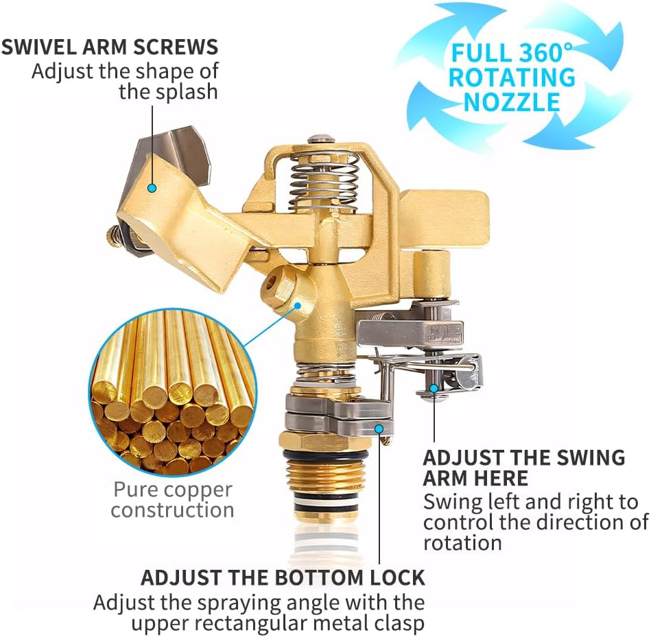 Outdoor Water Sprinkler for Yard Lawn Sprinkler with Brass Sprinkler Head Tripod Hose Sprinkler 360 Degree Rotating Tripod Sprinkler Adjustable Garden Sprinkler Heavy Duty Impact Sprinkler 2pc