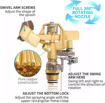 Outdoor Water Sprinkler for Yard Lawn Sprinkler with Brass Sprinkler Head Tripod Hose Sprinkler 360 Degree Rotating Tripod Sprinkler Adjustable Garden Sprinkler Heavy Duty Impact Sprinkler 2pc