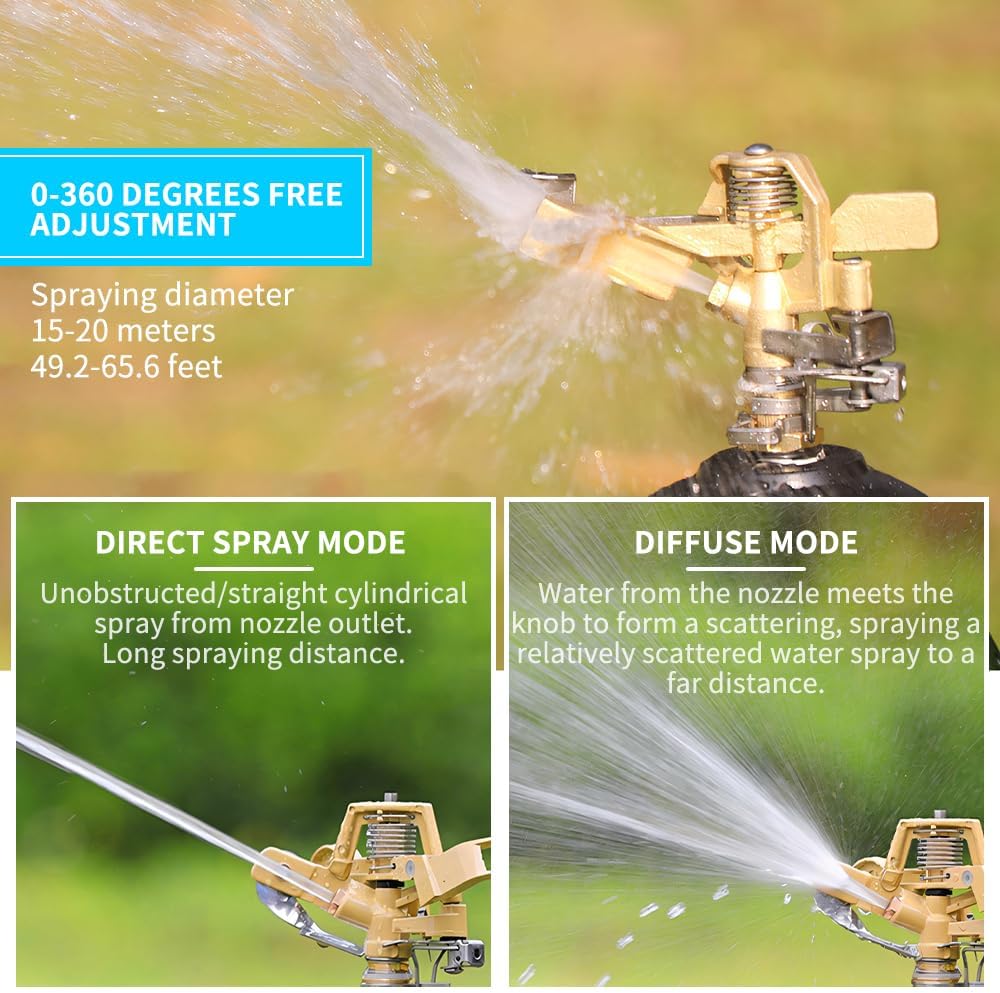 Outdoor Water Sprinkler for Yard Lawn Sprinkler with Brass Sprinkler Head Tripod Hose Sprinkler 360 Degree Rotating Tripod Sprinkler Adjustable Garden Sprinkler Heavy Duty Impact Sprinkler 2pc