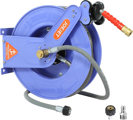 Retractable Pressure Washer Hose Reel with Hose, 50 FT x 3/8"