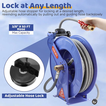 Retractable Pressure Washer Hose Reel with Hose, 50 FT x 3/8"