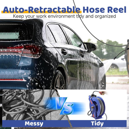 Retractable Pressure Washer Hose Reel with Hose, 50 FT x 3/8"
