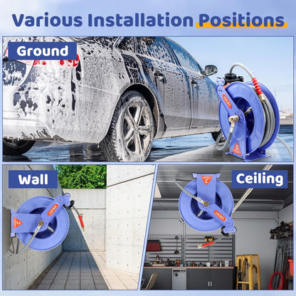 Retractable Pressure Washer Hose Reel with Hose, 50 FT x 3/8"