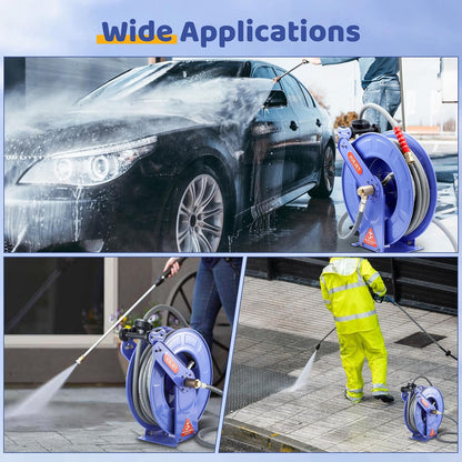 Retractable Pressure Washer Hose Reel with Hose, 50 FT x 3/8"