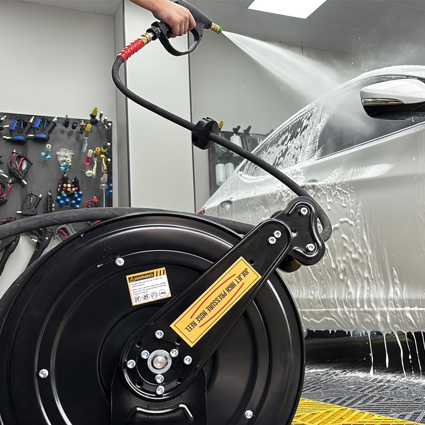 Retractable Pressure Washer Hose Reel with Hose, 50 FT x 3/8"