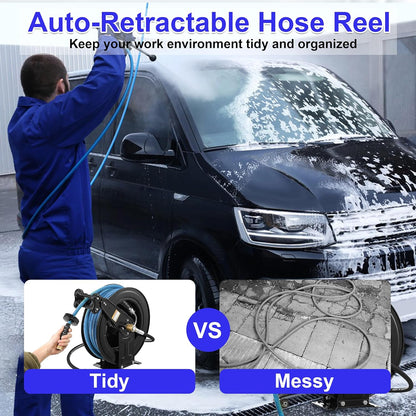 Retractable Pressure Washer Hose Reel with Hose, 50 FT x 3/8"