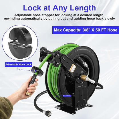 Retractable Pressure Washer Hose Reel with Hose, 50 FT x 3/8"