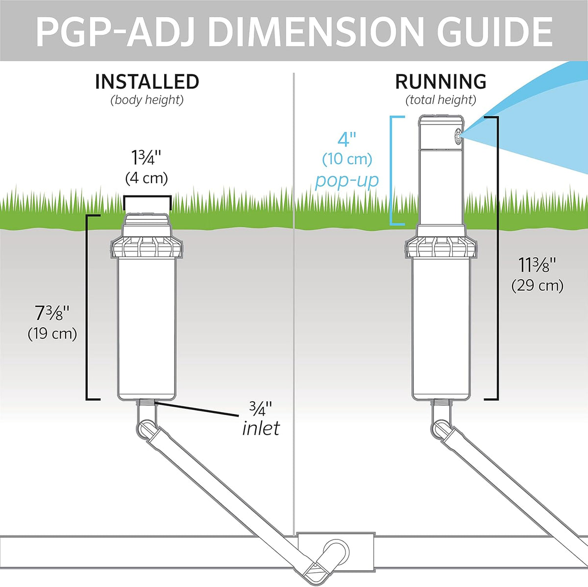 Hunter PGP-ADJ 3/4" Rotor Lawn Sprinkler Head, 22-52 ft, 4" Pop Up