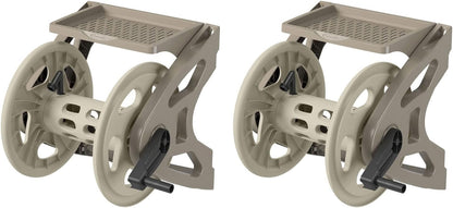 Handler Plastic Wall-Mounted Outdoor Weatherproof Garden Hose Storage Reel with Storage Tray, Holds 200 Feet of Hose (2 Pack)