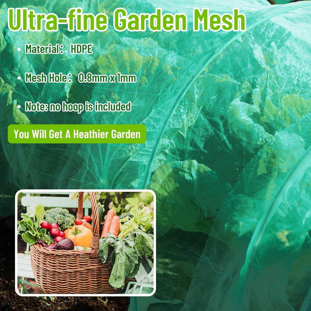 2 Pack Garden Netting 10 x 20 ft Ultra Fine Mesh Garden Netting Green Mesh Plant Cover Raised Beds Barrier Screen Protection for Vegetable Fruits Flowers Crops Greenhouse Rows from Birds Squirrels