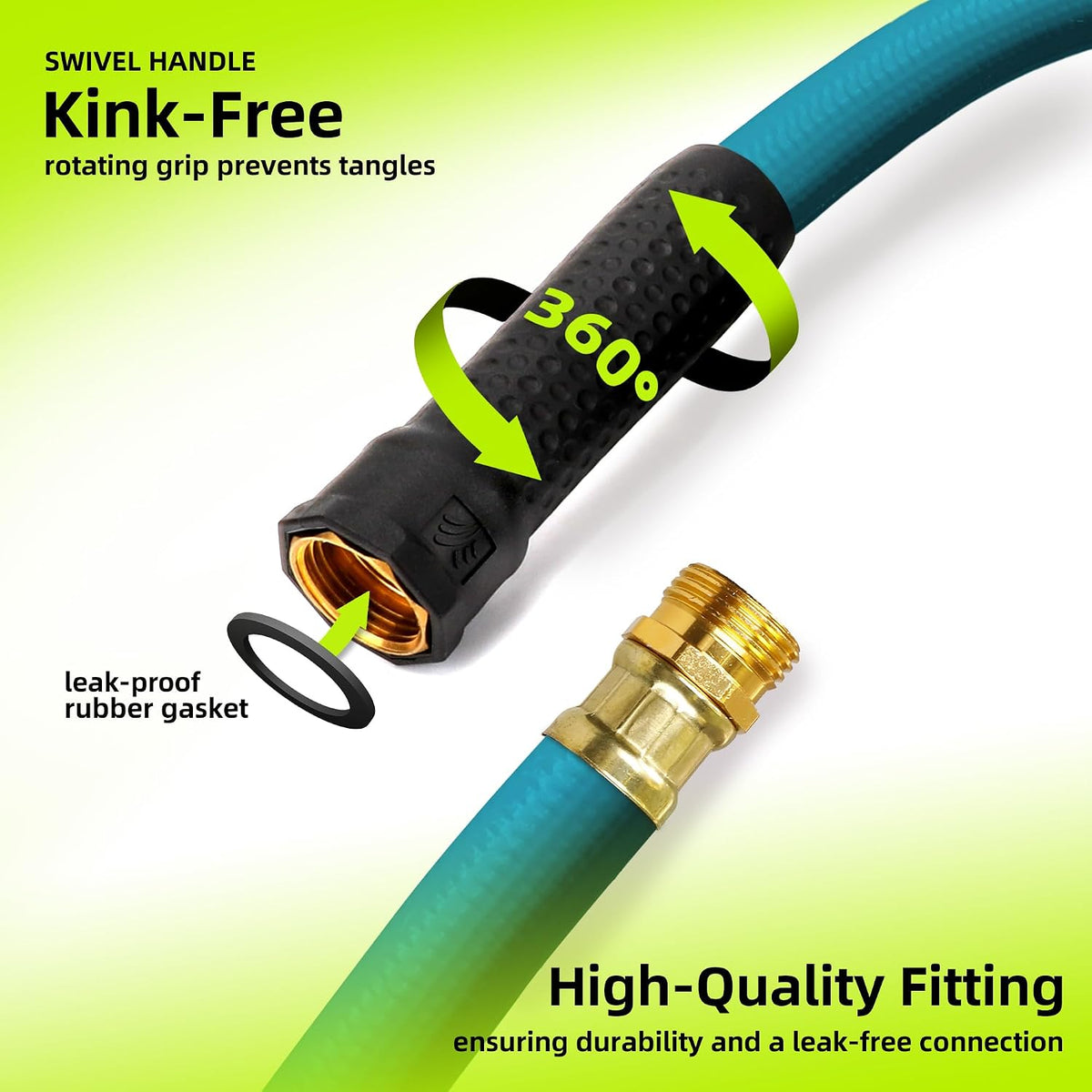 Leader Short Garden Hose 3/4 in. x 10 ft. -Heavy Duty,Durable,Lightweight,Male to Female Fittings -No Kink Leakproof PVC Flexible Water Pipe -Brass Aluminum Ends for Household & Commercial-Gray