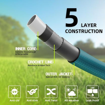 Leader Short Garden Hose 3/4 in. x 10 ft. -Heavy Duty,Durable,Lightweight,Male to Female Fittings -No Kink Leakproof PVC Flexible Water Pipe -Brass Aluminum Ends for Household & Commercial-Gray