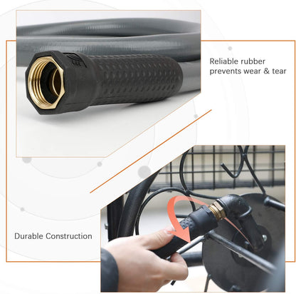 Leader Short Garden Hose 3/4 in. x 10 ft. -Heavy Duty,Durable,Lightweight,Male to Female Fittings -No Kink Leakproof PVC Flexible Water Pipe -Brass Aluminum Ends for Household & Commercial-Gray