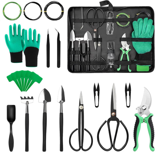 Bonsai Tool Kit, 21 Pcs Stainless Steel Pruning Shears & Scissors
