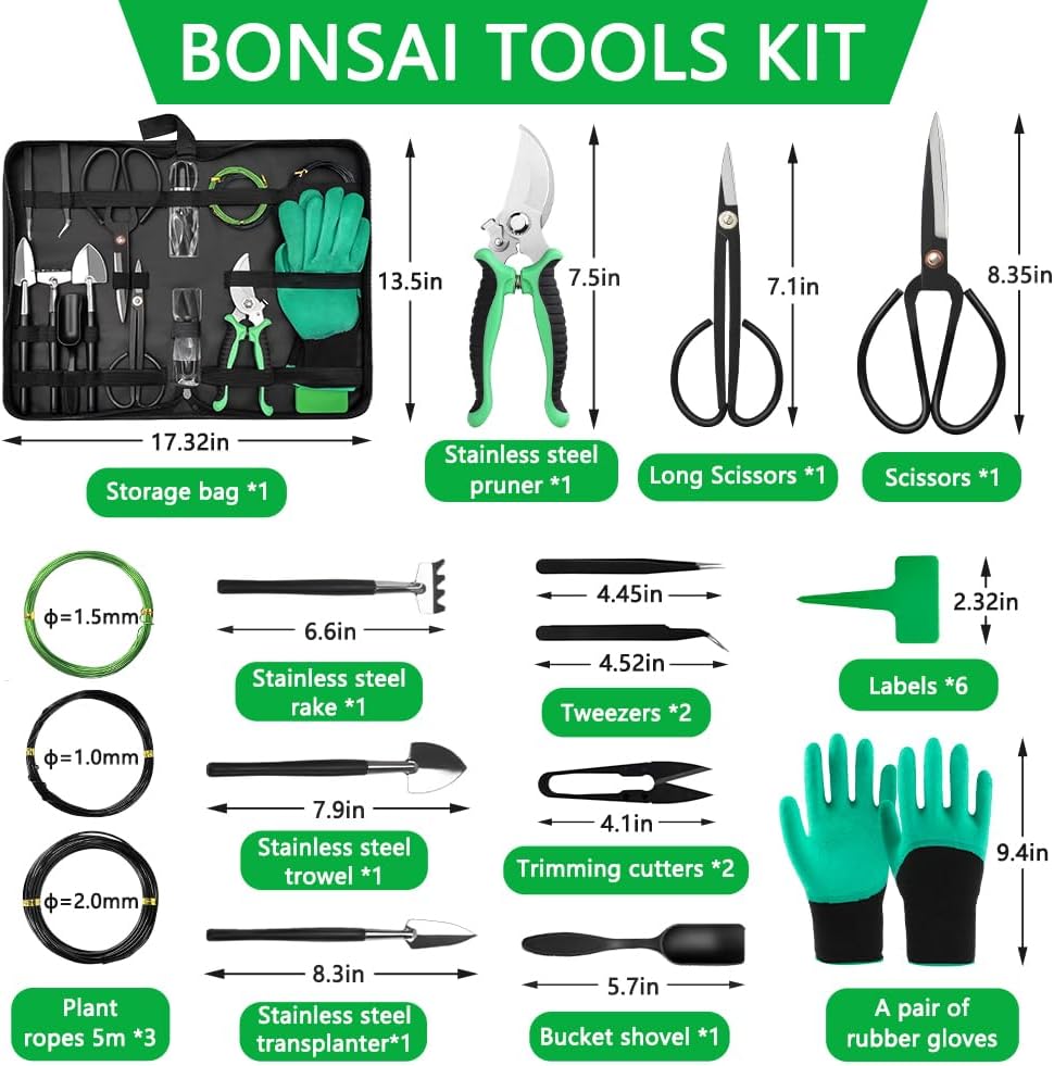 Bonsai Tool Kit, 21 Pcs Stainless Steel Pruning Shears & Scissors