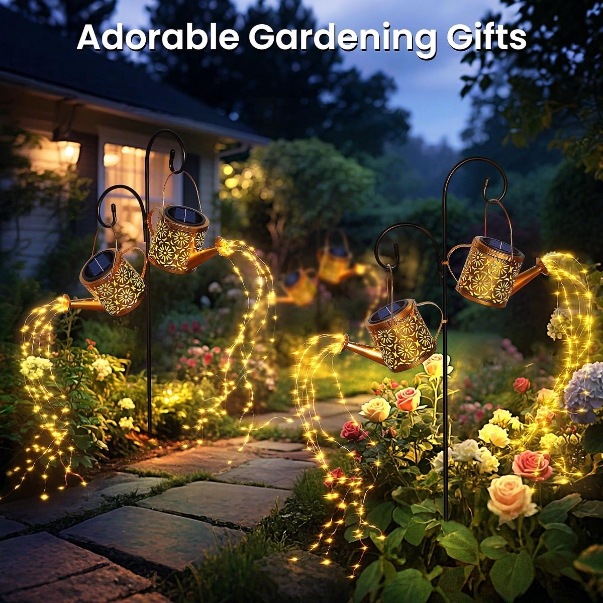 Solar Garden Lights Outdoor Decoration, Metal Solar Watering Can Lights Outdoor Waterproof, Small Patio Light Yard Lawn Pathway Decor, Gardening Gifts for Women Mom Grandma