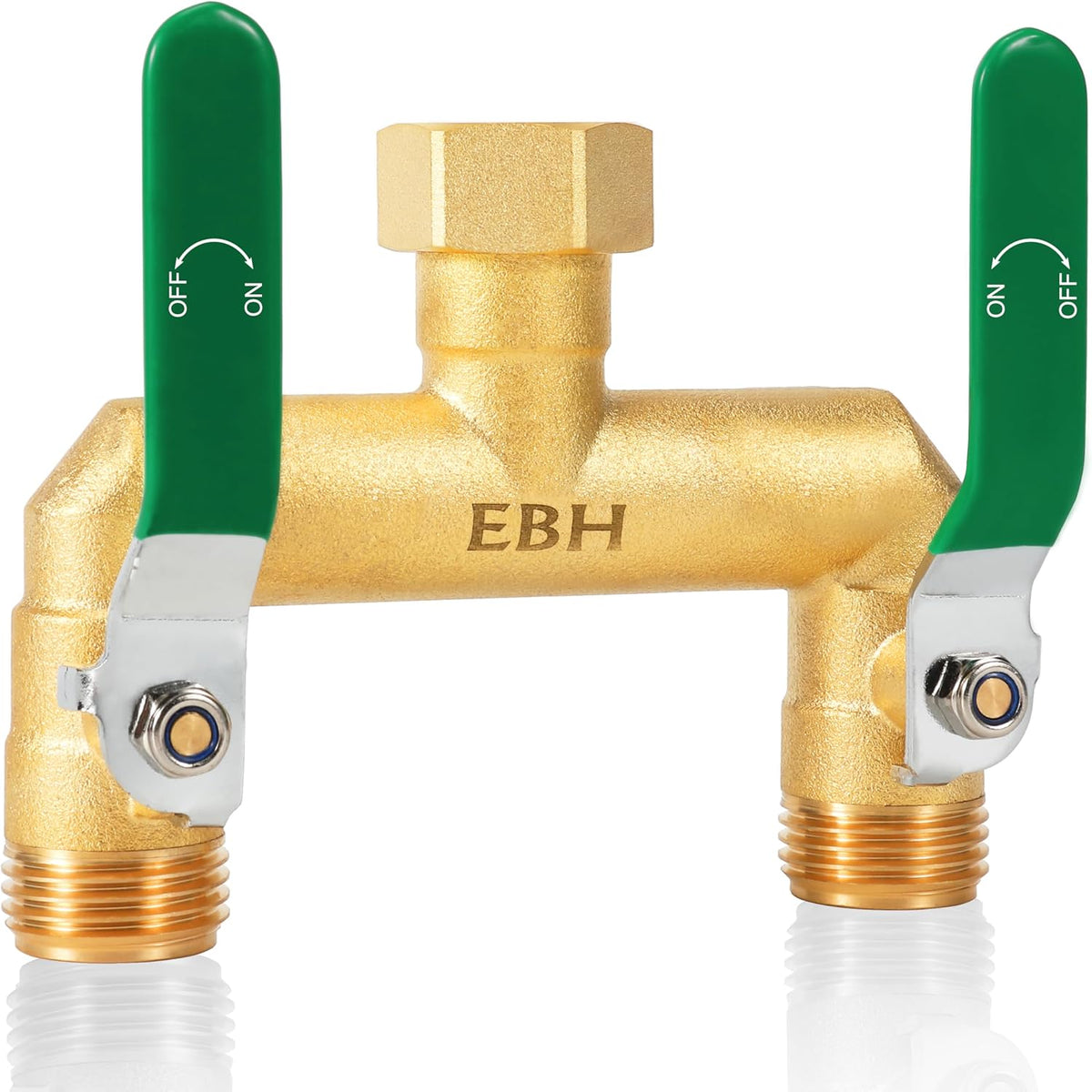 Garden Hose Splitter, 2-Way Full Flow Brass Heavy Duty Outdoor Hose Manifold with Extra Long Handles Shutoff Valves Spigot Adapter- 3/4” GHT Thread