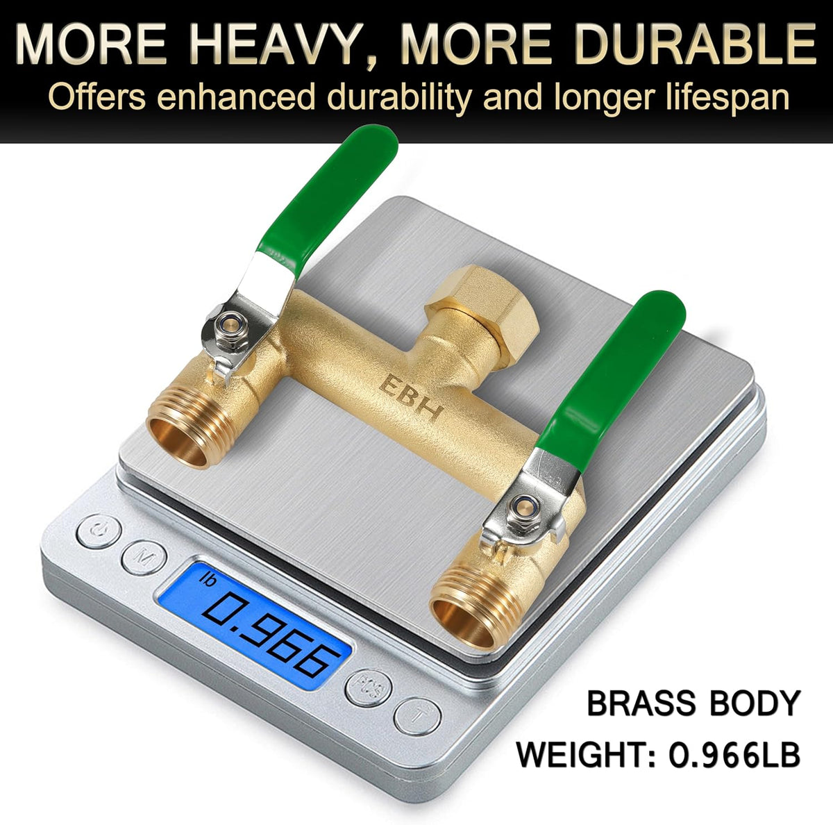 Garden Hose Splitter, 2-Way Full Flow Brass Heavy Duty Outdoor Hose Manifold with Extra Long Handles Shutoff Valves Spigot Adapter- 3/4” GHT Thread