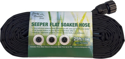 Flat Weeper Soaker Hose (25-Foot) - Drip Irrigation - Saves 70% Water - Drips Water Entire Length of Hose - Includes 3 Pressure Reducing Discs - NOT a Regular Garden Hose