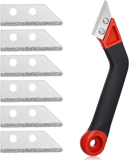 Grout Removal Tool with 5 Pcs Replacement Blades Hand Grout Scraping Rake for Tile Gap Cleaning and Repair