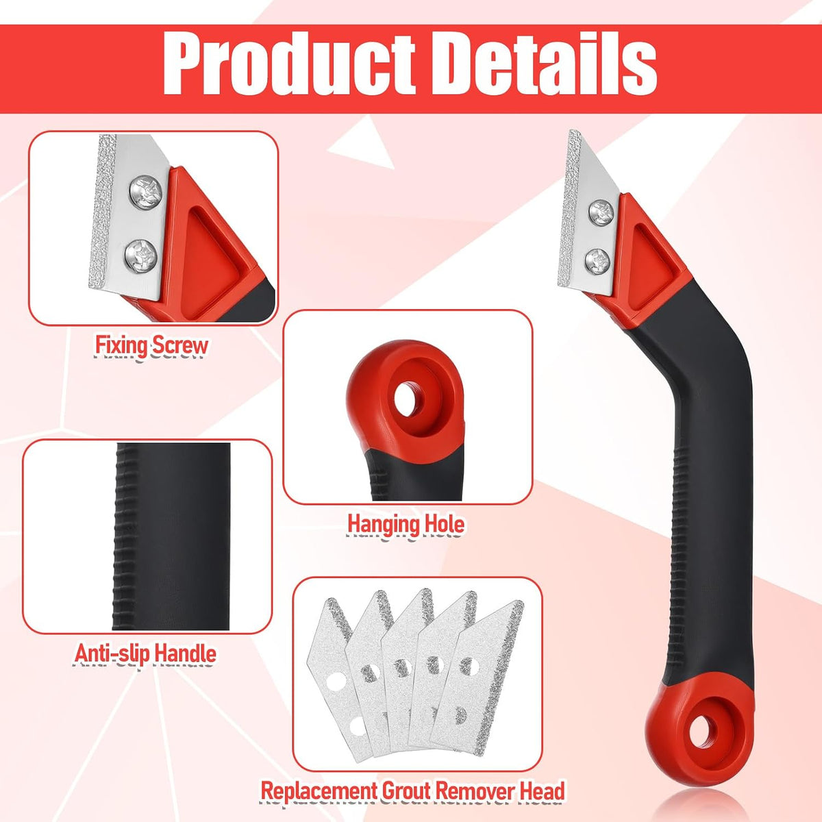 Grout Removal Tool with 5 Pcs Replacement Blades Hand Grout Scraping Rake for Tile Gap Cleaning and Repair