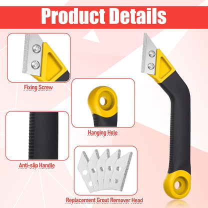 Grout Removal Tool with 5 Pcs Replacement Blades Hand Grout Scraping Rake for Tile Gap Cleaning and Repair