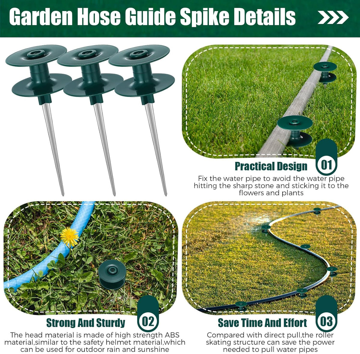 16 Pcs 10 Inch Garden Hose Guide Spike, Rustproof Zinc Sturdy Metal Stake, Heavy Duty Metal Hose Guide Stakes Keeps Garden Hose Out of Flower Beds for Plant Protection