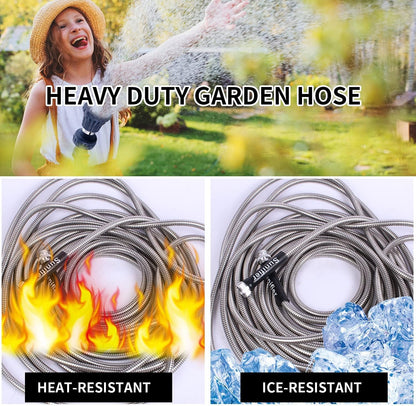 Metal Short Garden Hose 1 ft - Flexible Stainless Steel Water Hose Leader - Lightweight Small Hose With Brass Fittings (1 Feet)