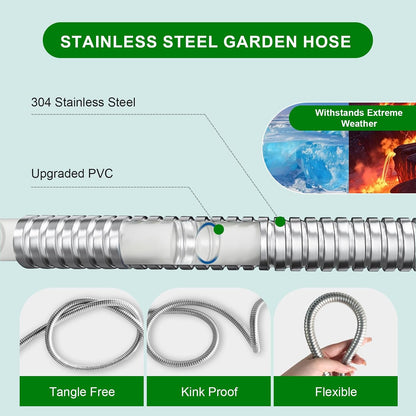 Metal Short Garden Hose 1 ft - Flexible Stainless Steel Water Hose Leader - Lightweight Small Hose With Brass Fittings (1 Feet)