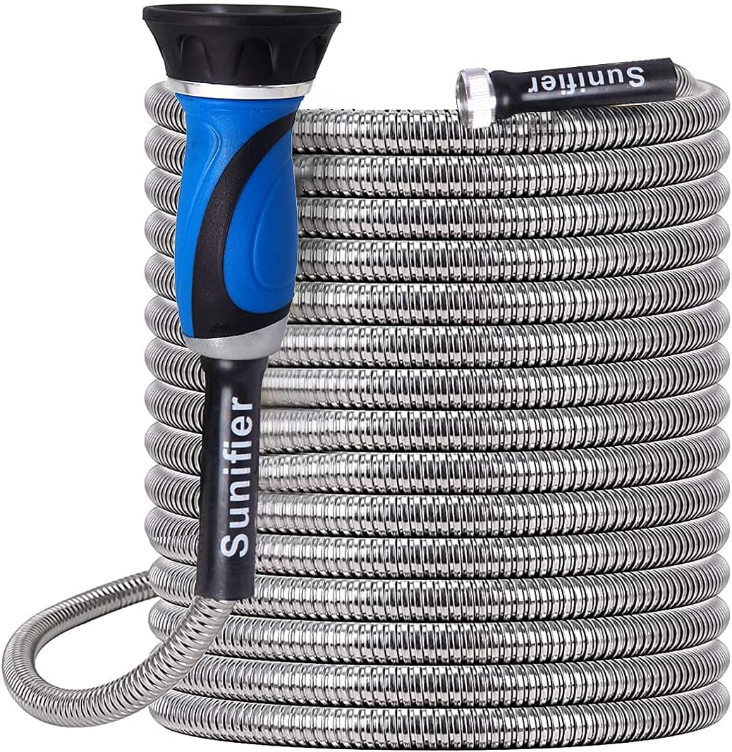 Metal Short Garden Hose 1 ft - Flexible Stainless Steel Water Hose Leader - Lightweight Small Hose With Brass Fittings (1 Feet)