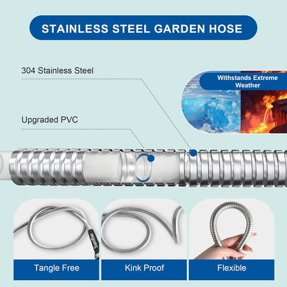 Metal Short Garden Hose 1 ft - Flexible Stainless Steel Water Hose Leader - Lightweight Small Hose With Brass Fittings (1 Feet)