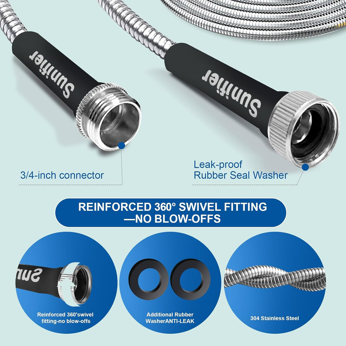 Metal Short Garden Hose 1 ft - Flexible Stainless Steel Water Hose Leader - Lightweight Small Hose With Brass Fittings (1 Feet)