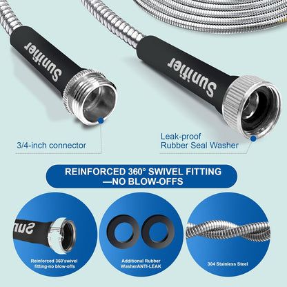 Metal Short Garden Hose 1 ft - Flexible Stainless Steel Water Hose Leader - Lightweight Small Hose With Brass Fittings (1 Feet)
