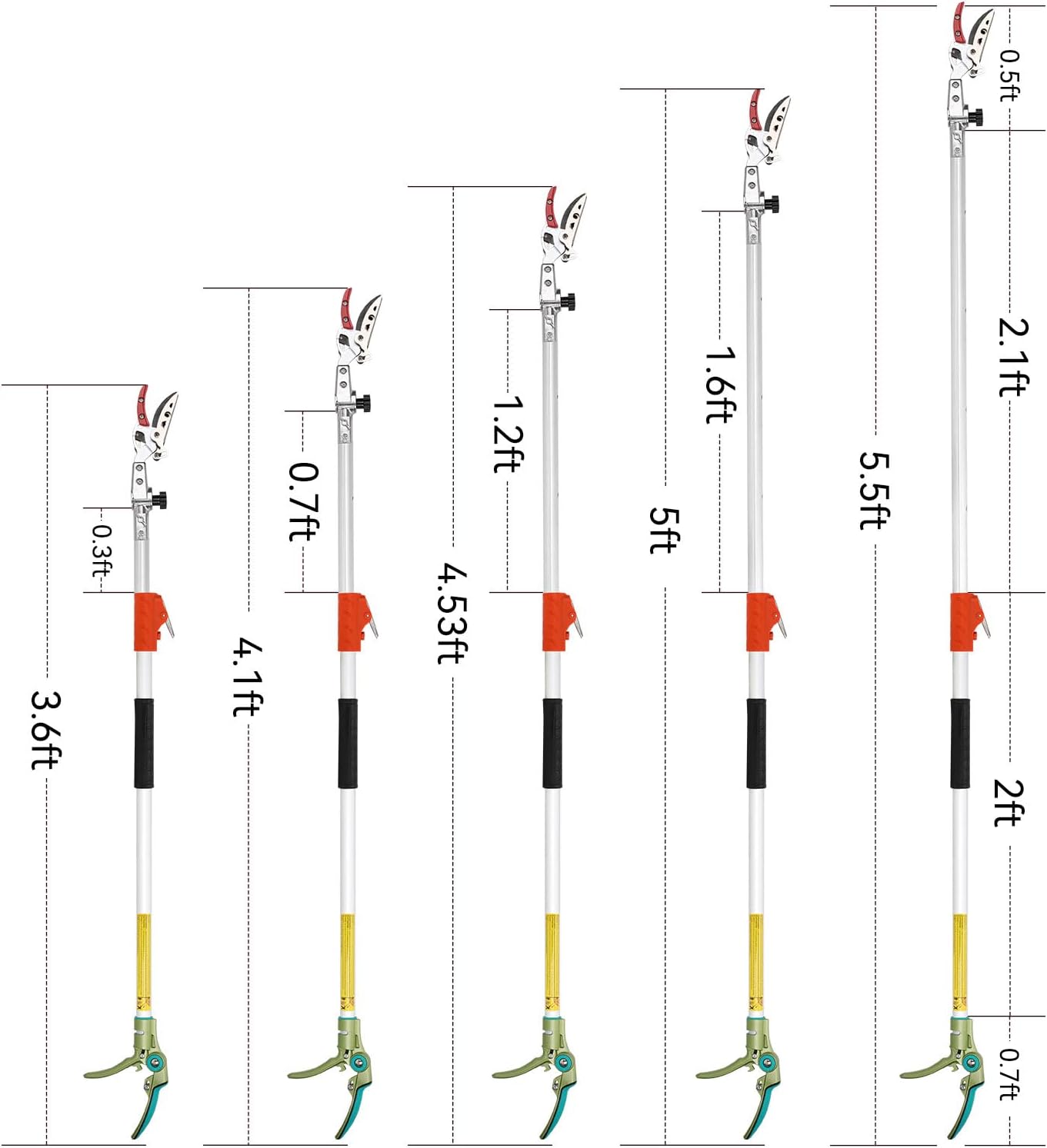 Tree Pruner for Garden, Cut Capacity 1/2 Inch & Hold Pole Pruner, Lightweight Fruit Picker with Non-slip handle, Long Reach Tree Branch Cutter with Aluminum Pole, 4.2 FT| LFX112