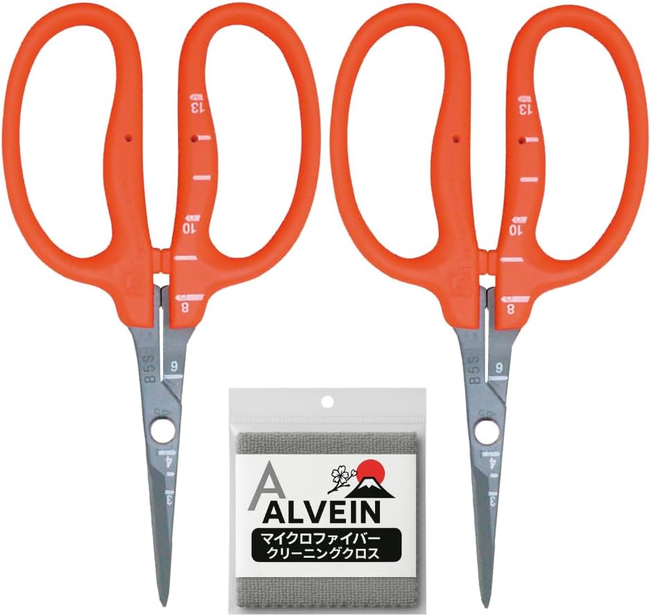 CHIKAMASA B-500SF Japanese Gardening Shears (2-Pack) with a Bonus Microfiber Cleaning Cloth - Fluorine Coated Stainless Steel Precision Trimmers for Grapes, Herbs, and Bonsai