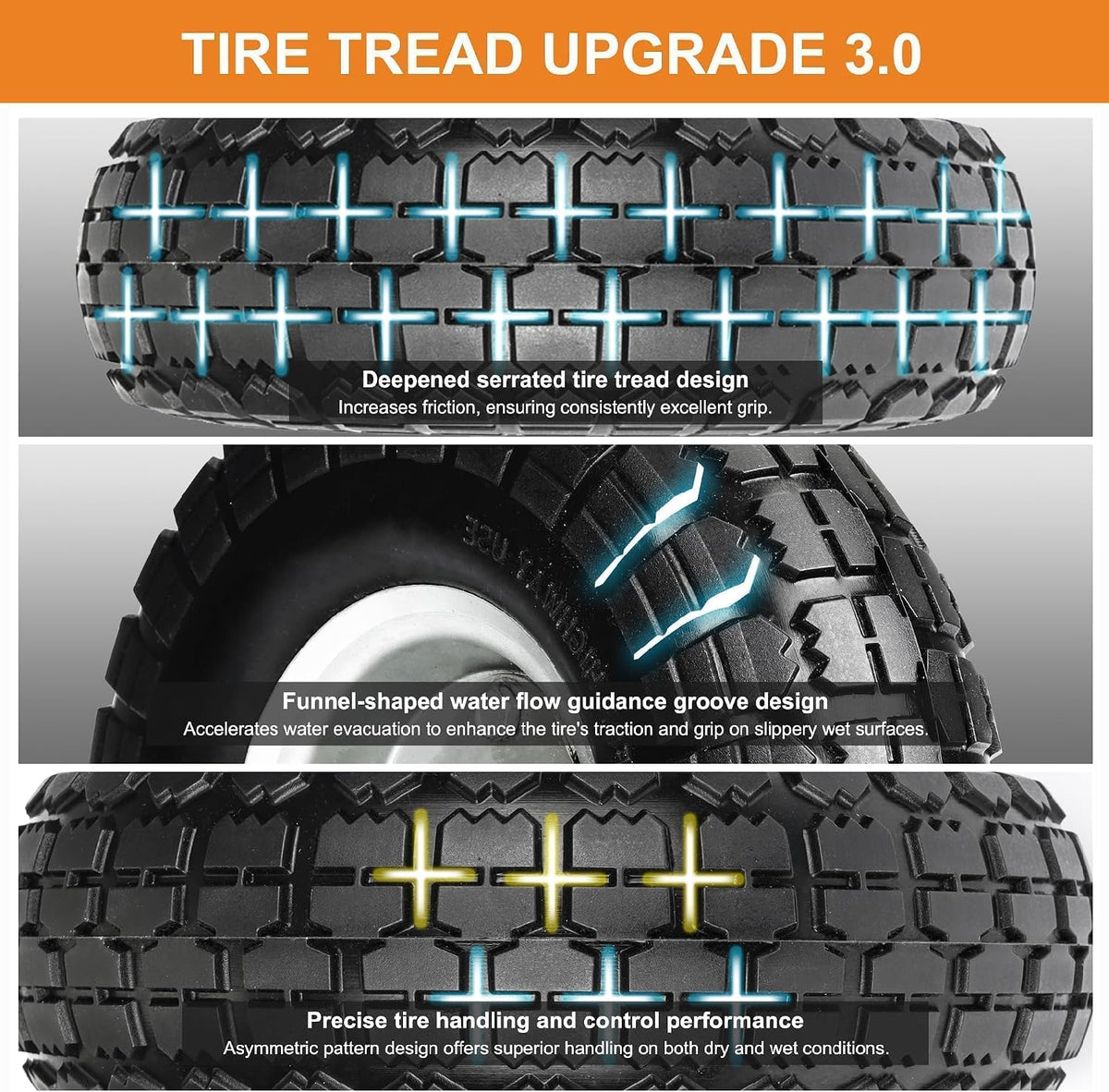 4.10/3.50-4 Tire and Dolly Wheel Flat Free - Solid Rubber Hand Truck Wheels 5/8" Axle - Gorilla Cart Tires Replacement for Garden, Wagon, Yard and Wheelbarrow (10 Inch 4 Pack)